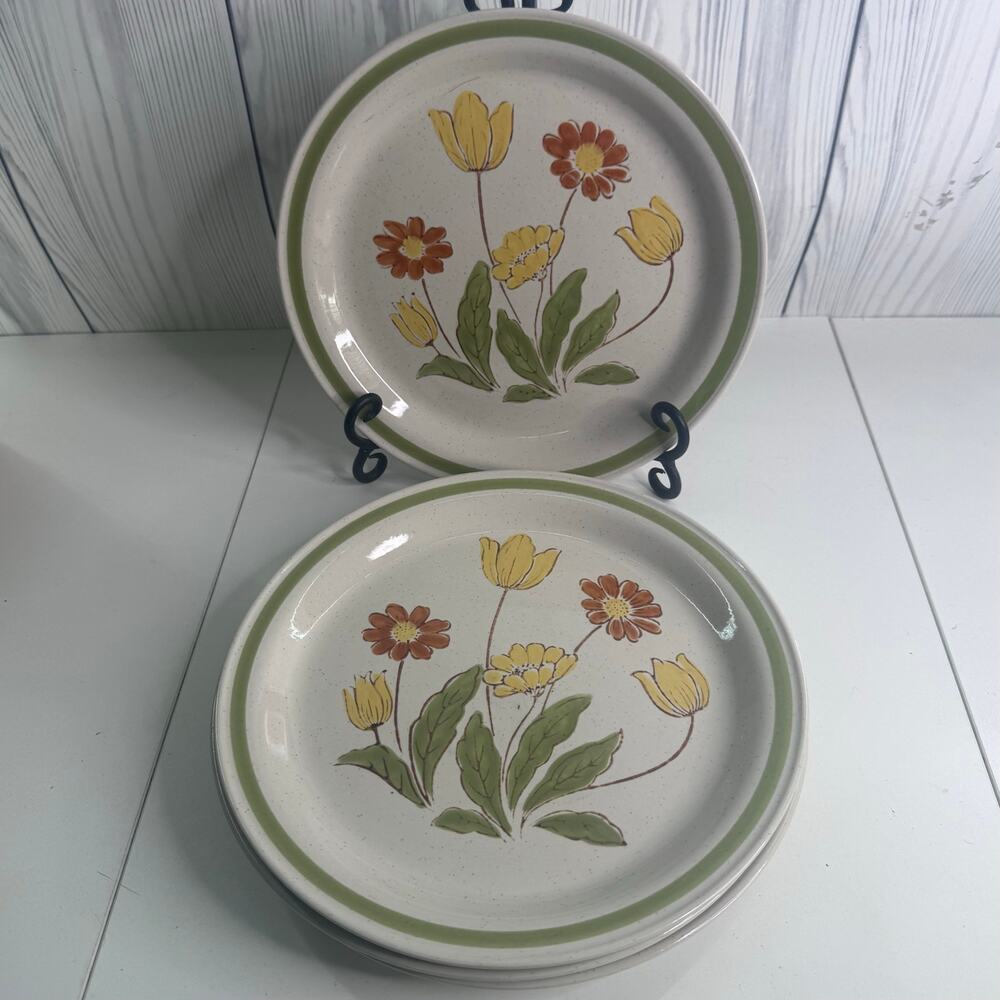 Vtg Country Casual Sunnyvale Stoneware Plates 70s Dinner 10.5” Set of 4 Japan